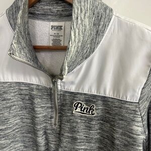 PINK Victoria's Secret size M  Gray and White quarter zip pullover LOVE PINK.